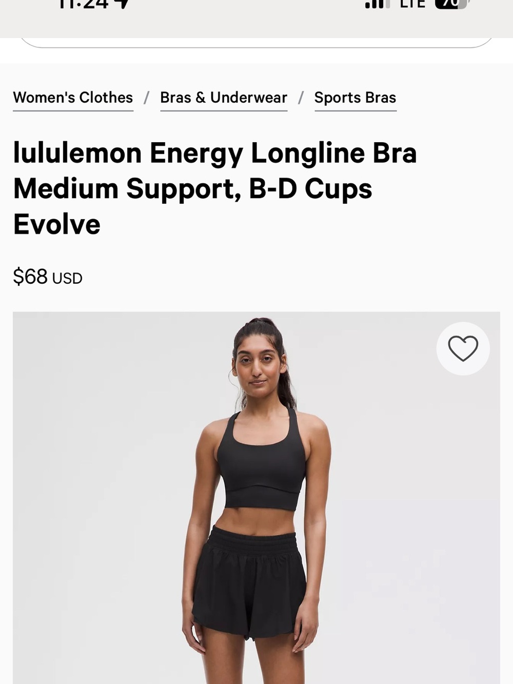 lululemon athletica Energy Longline Bra in Black - size small
